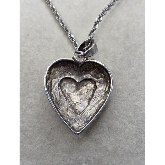 Silver Tone Heart Pendant With Silver Tone Bezel Set - Picture 2 of 3